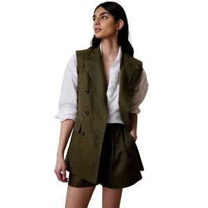 Banana Republic Palma Linen Vest Camo Green 0